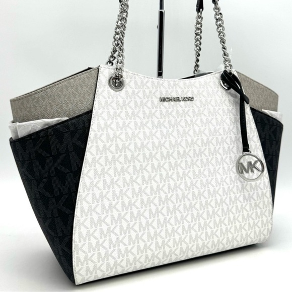 Michael Kors Large Jet Set Travel Chain Shoulder Bag Optic White Multi - Picture 3 of 11